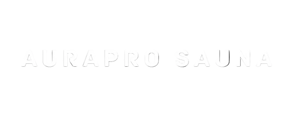 White outlined text reading 'AURAPRO SAUNA' on a solid black background.