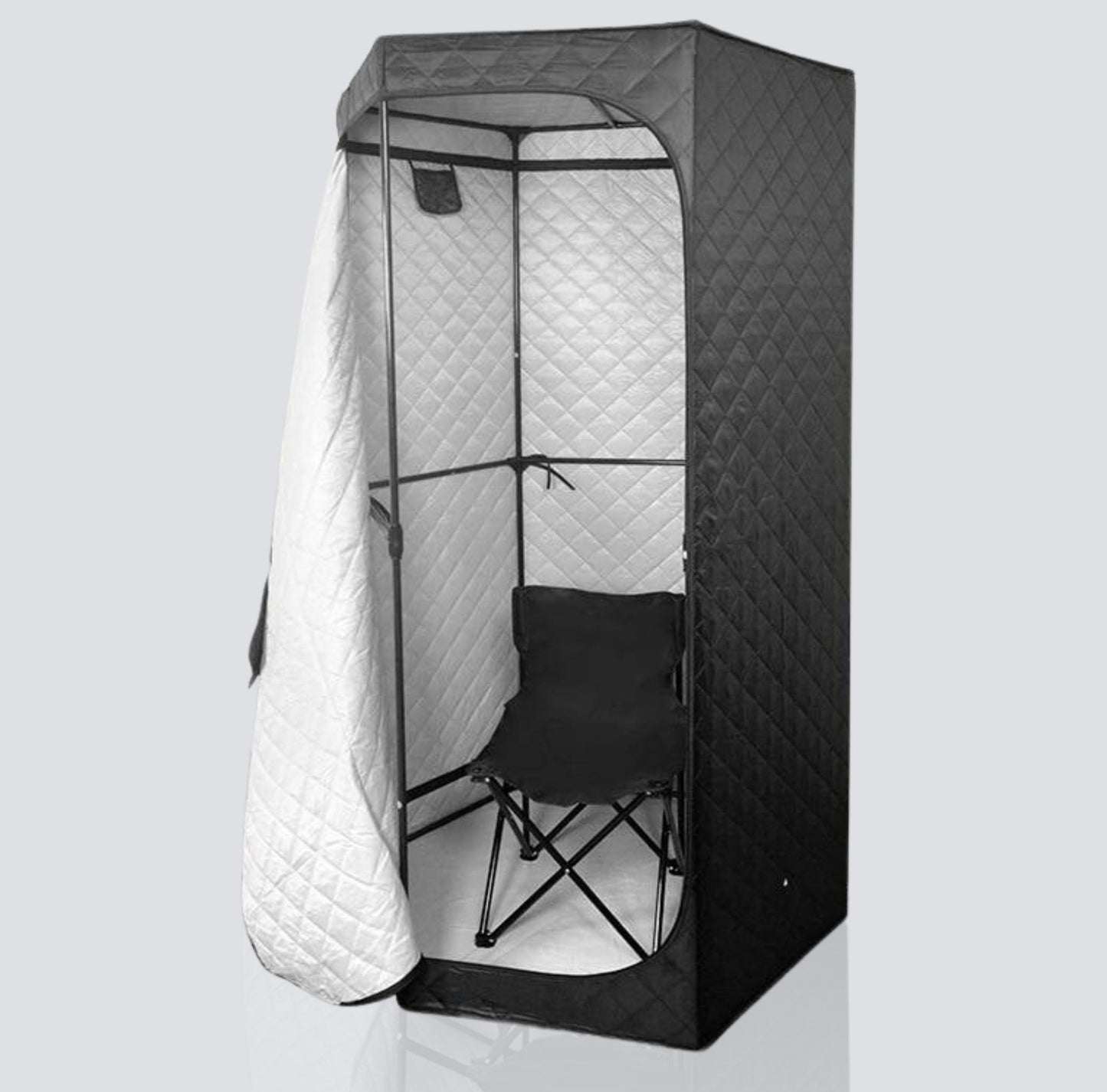 AuraPro portable sauna with carry bag, highlighting ease of transport and storage.