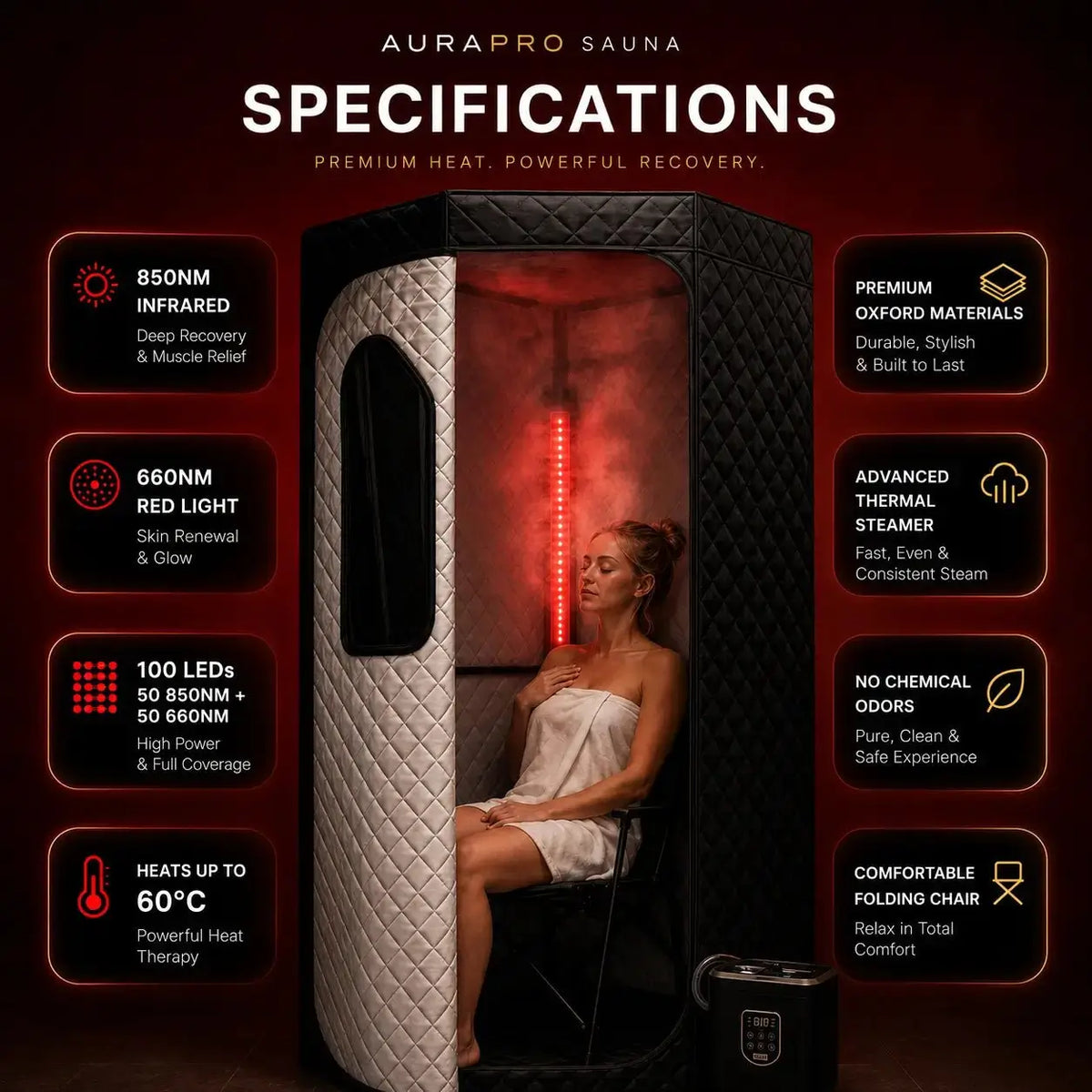 AuraPro™ Portable Steam Sauna with Red Light Therapy