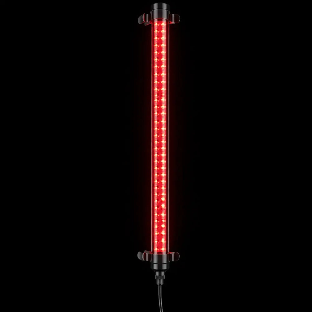 Red LED light bar on a black background